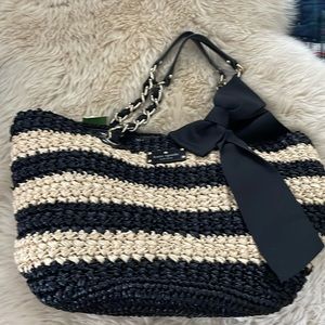 NWT Kate Spade straw bag with beautiful black bow